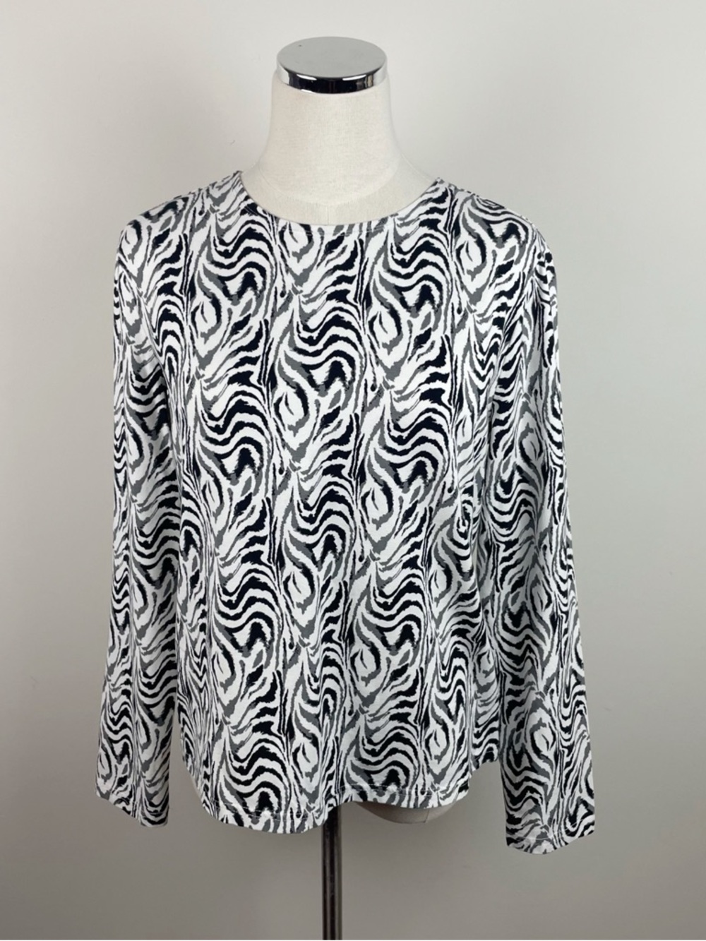 Kim Rogers Black White Zebra Animal Print Long Sleeve Shirt Top Women Medium